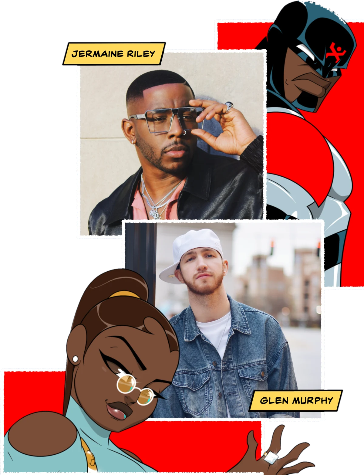 Jermaine Riley and Glen Murphy, framed by Extraman and Journey Trust